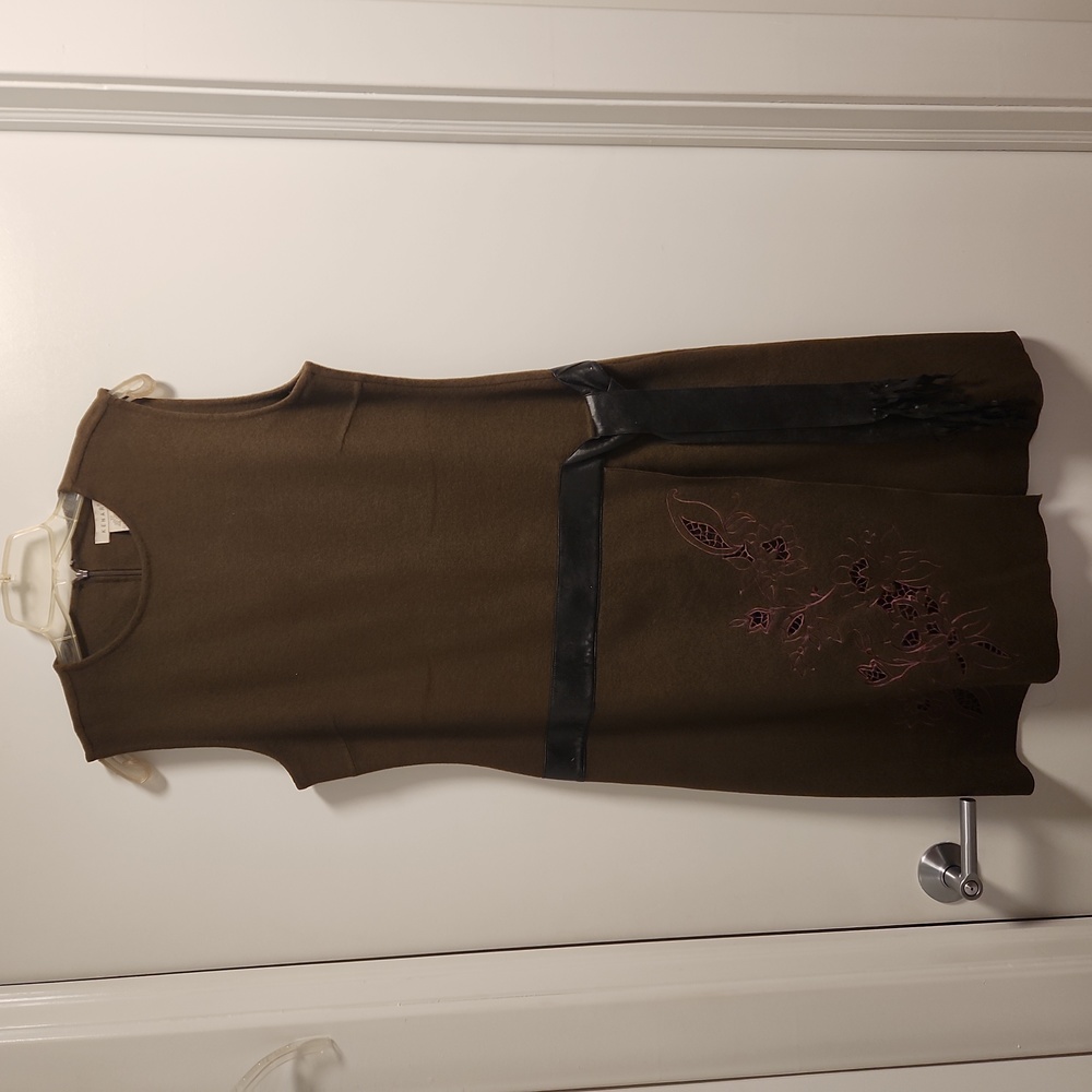 Vintage Kenar minimalist wool/nylon/angora dress, olive green, size 12